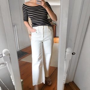 Free People We the Free Boat Neck  Black and White Striped Top